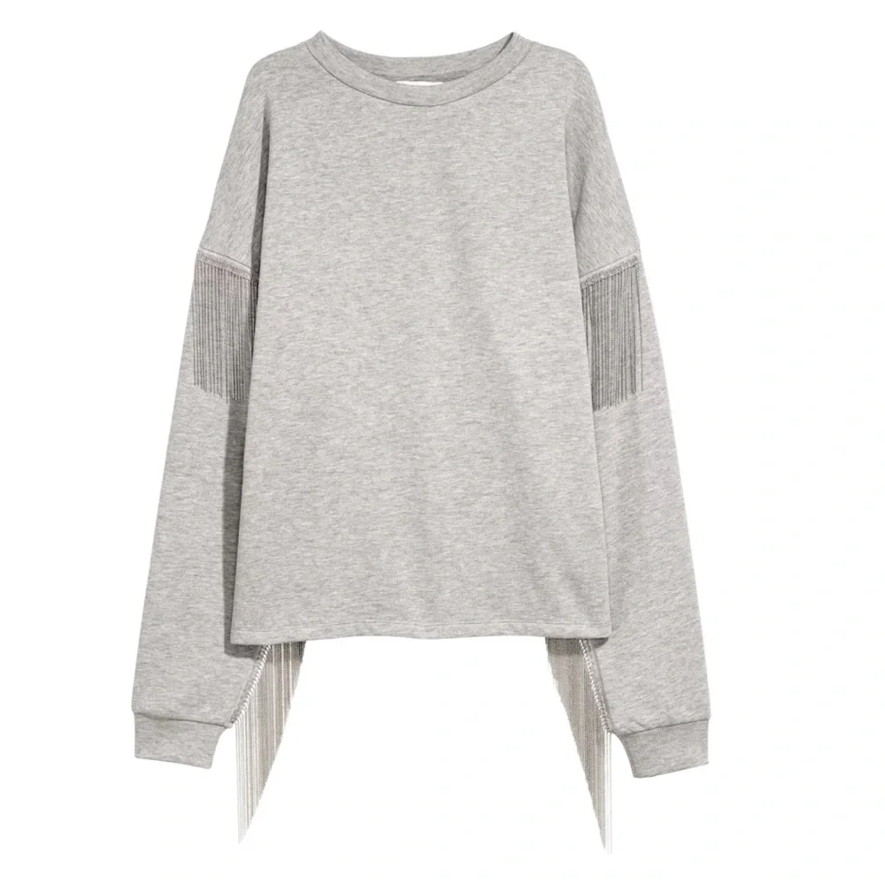 H&M Gray Ball Chain Fringe Sweatshirt NWOT Size M - Picture 2 of 9